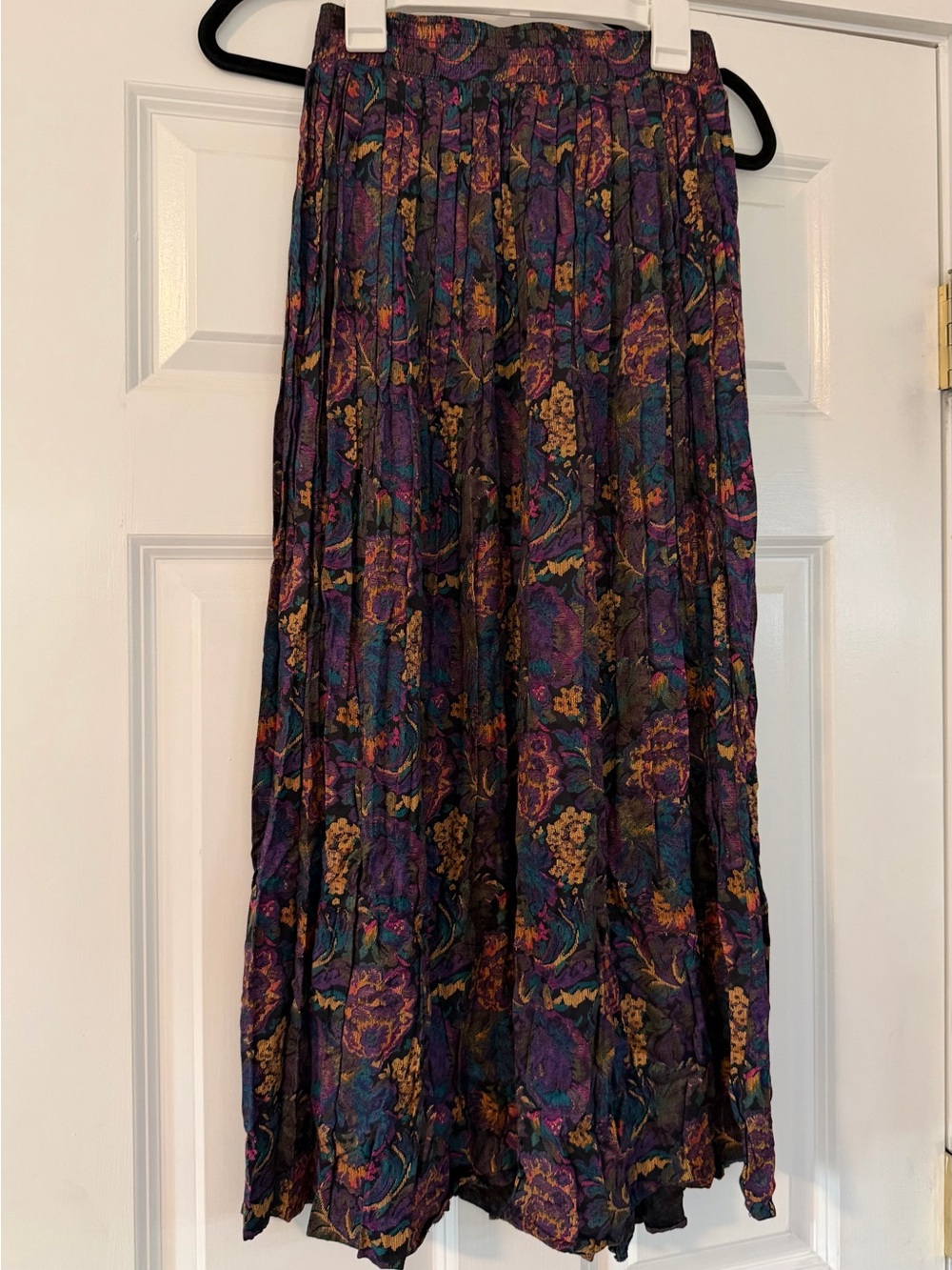 Vintage Maren Made in USA 100% Rayon Pleated Broomstick Skirt in Rich Jewel Tone